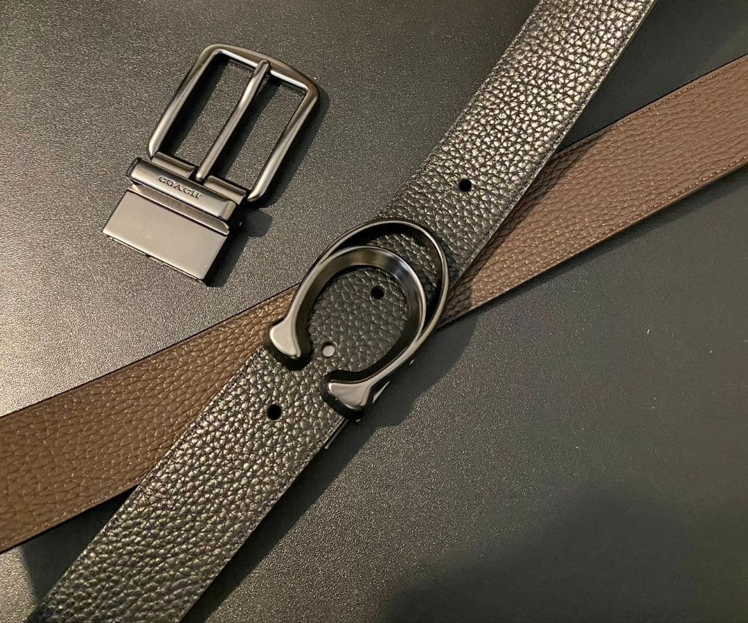 SALE♪コーチ 新品 リバーシブル シグネチャー ブラックxブラウン