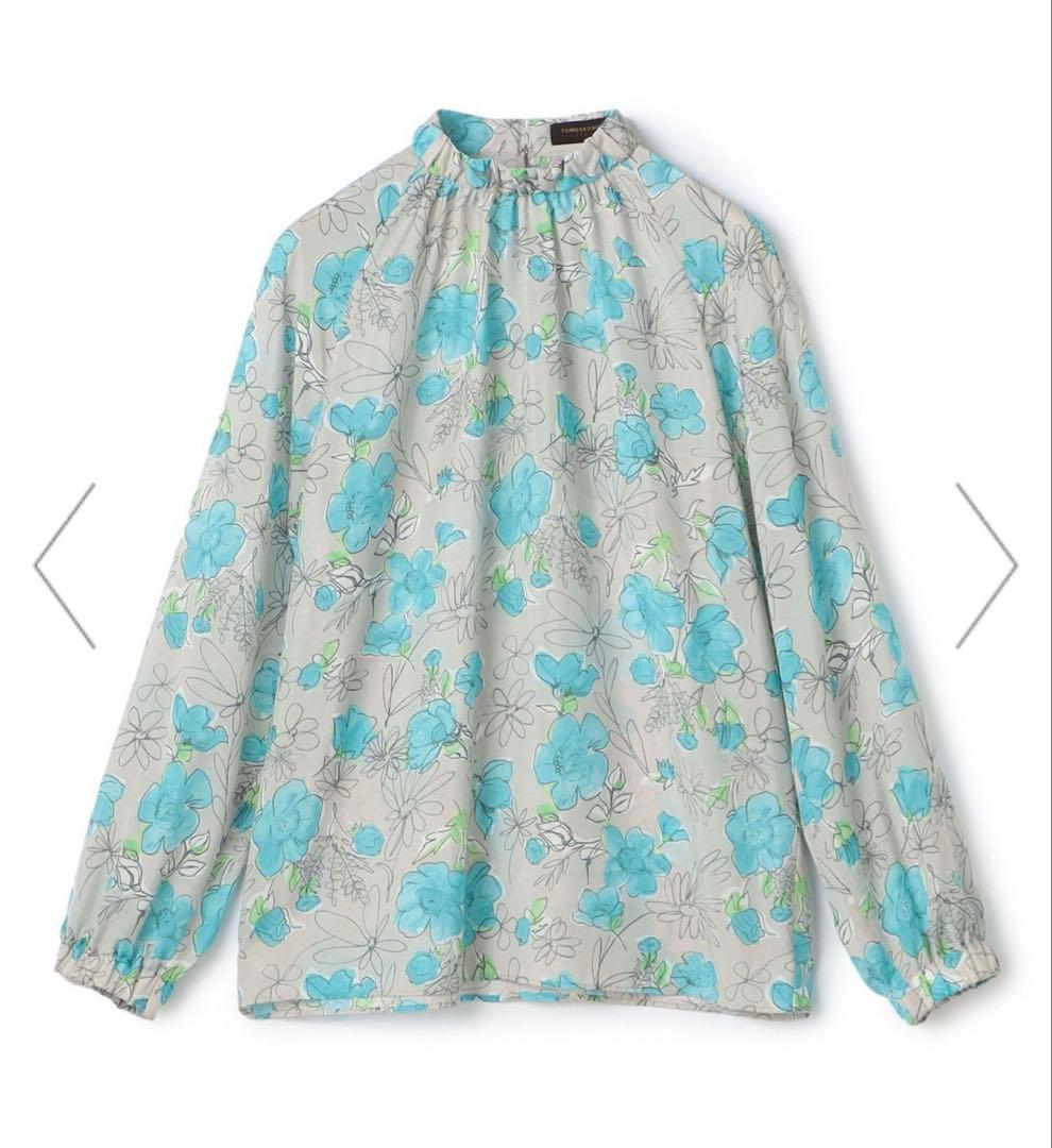 TOMORROWLAND アネモネプリント ギャザースタンドカラーブラウス 36
