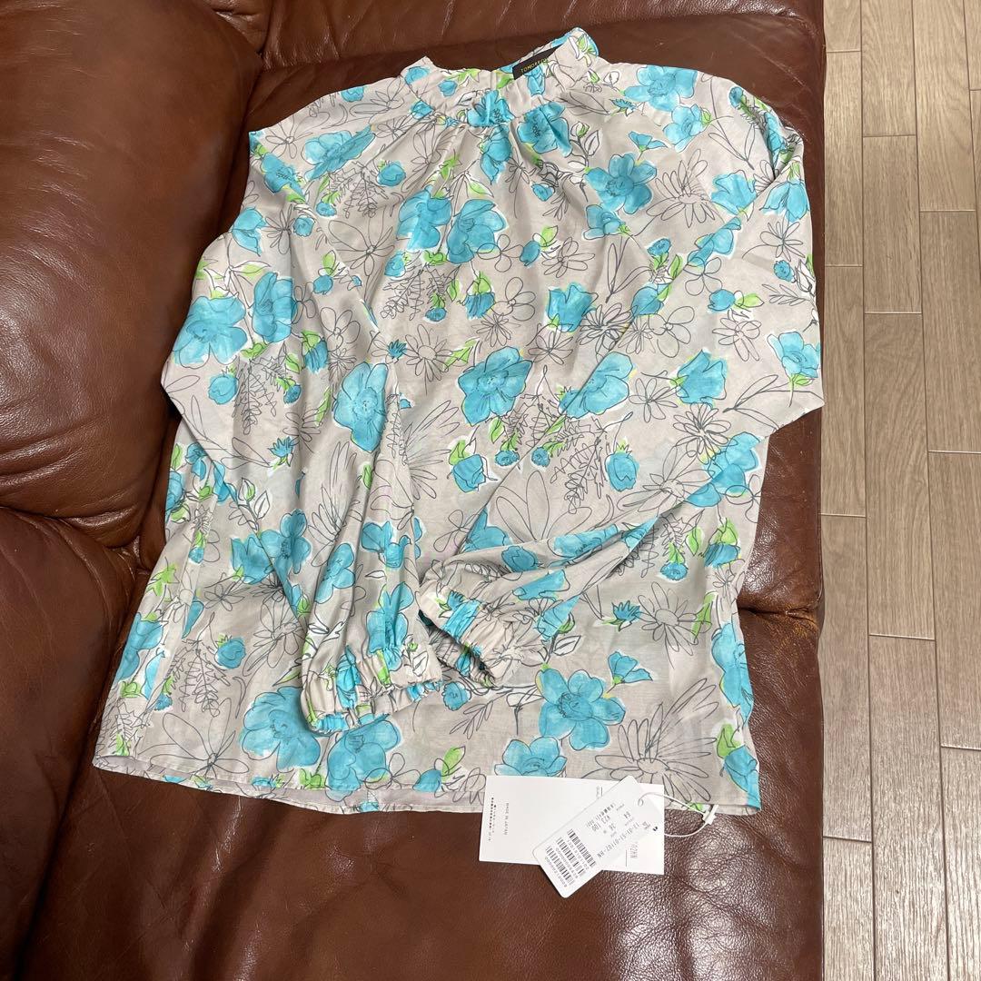 TOMORROWLAND アネモネプリント ギャザースタンドカラーブラウス 36