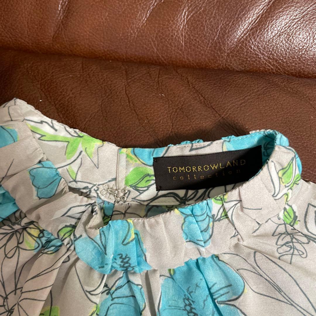 TOMORROWLAND アネモネプリント ギャザースタンドカラーブラウス 36