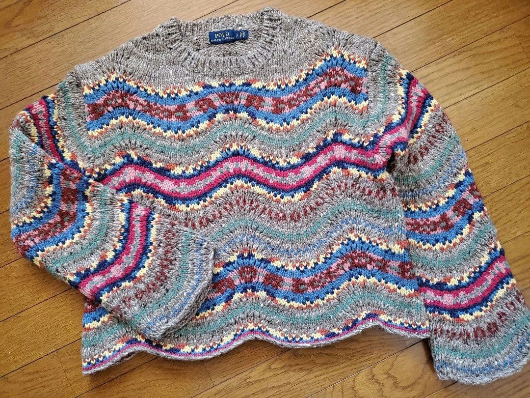 ラルフローレン　雑誌掲載　アルパカ混　マルチカラーデザインセーター　身幅５０ アルパカ 総柄 ネイティブ柄 ニットセーター メンズXL 古着【ニット
