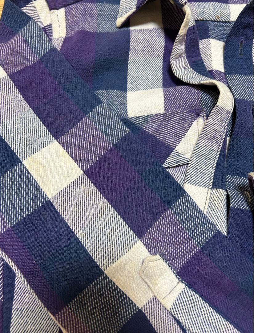 80s オシュコシュ ヘビーネルシャツ パープルカラー ブロックチェック USA
