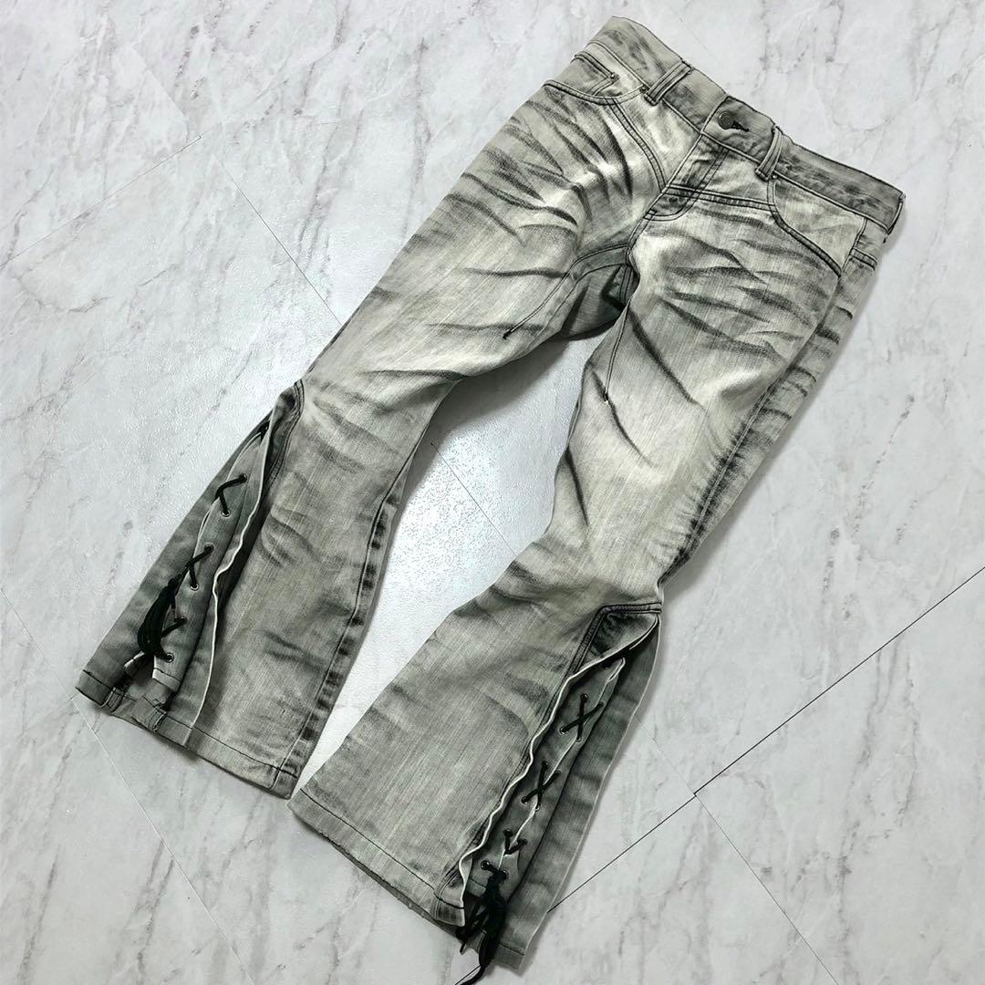 希少 美品】トルネードマート デニム 鬼ヒゲ フレア レース グレー L