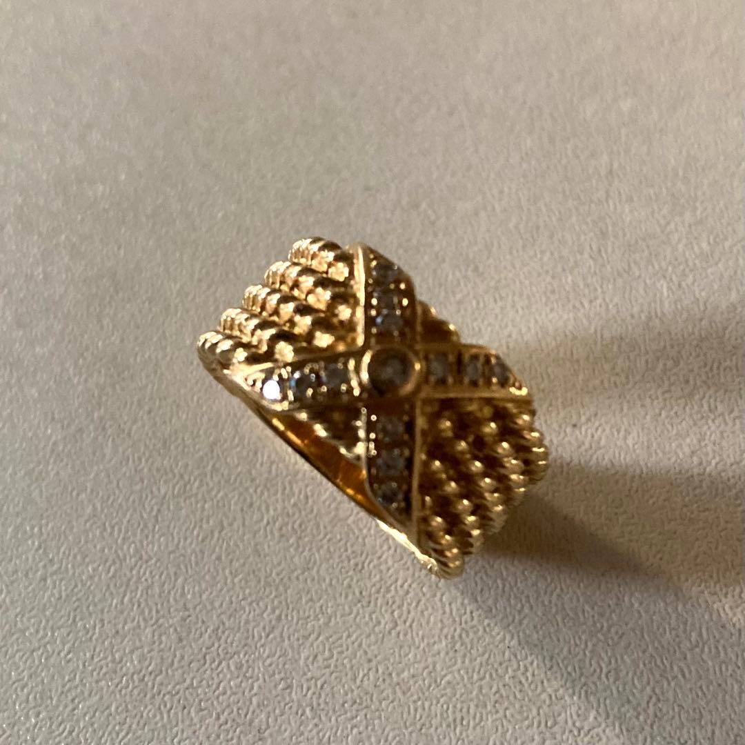 K18ダイヤモンドリング　ミル打ちアンティーク　約16号　7.8g