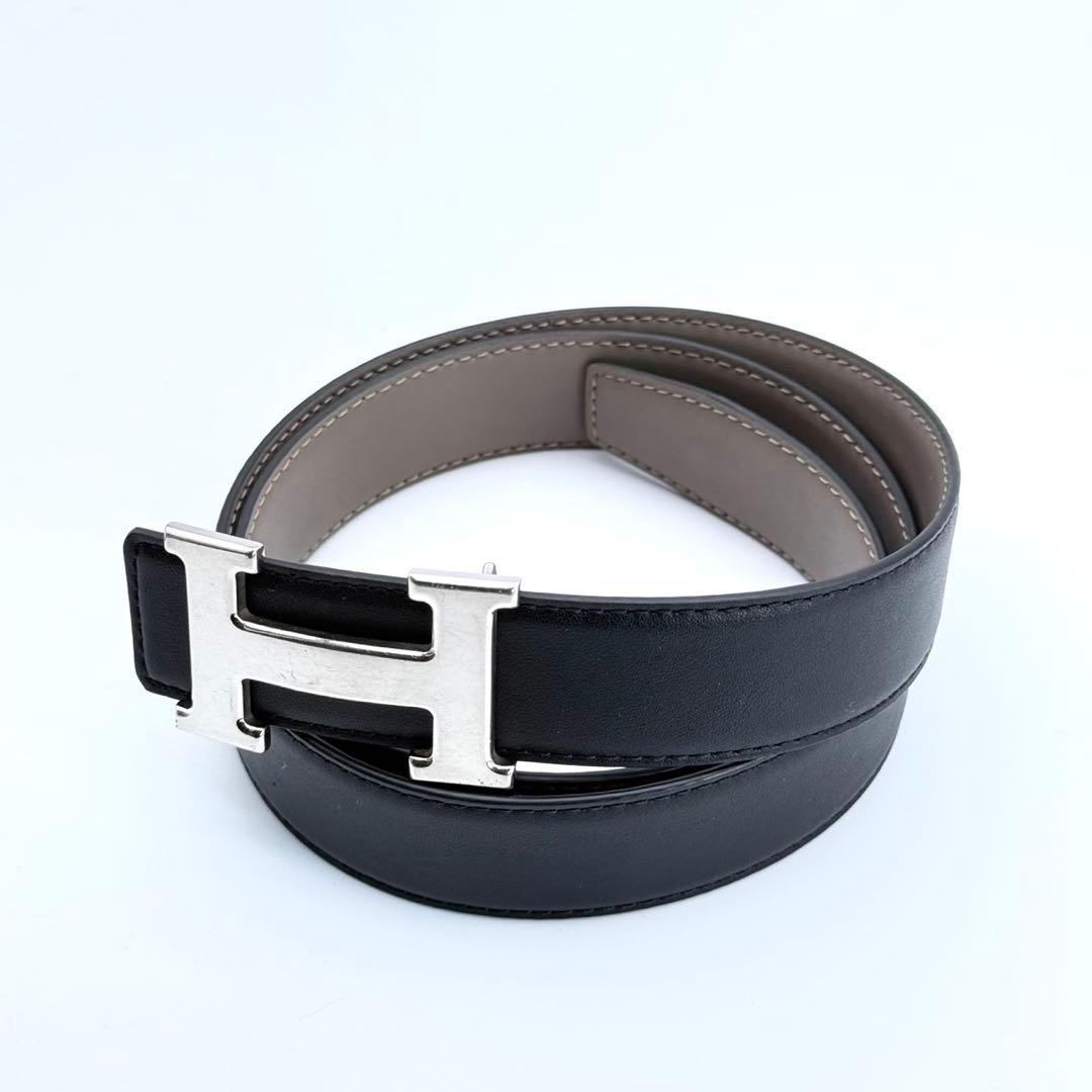 エルメス コンスタンス Hロゴ ベルト リバーシブル シルバー レザー