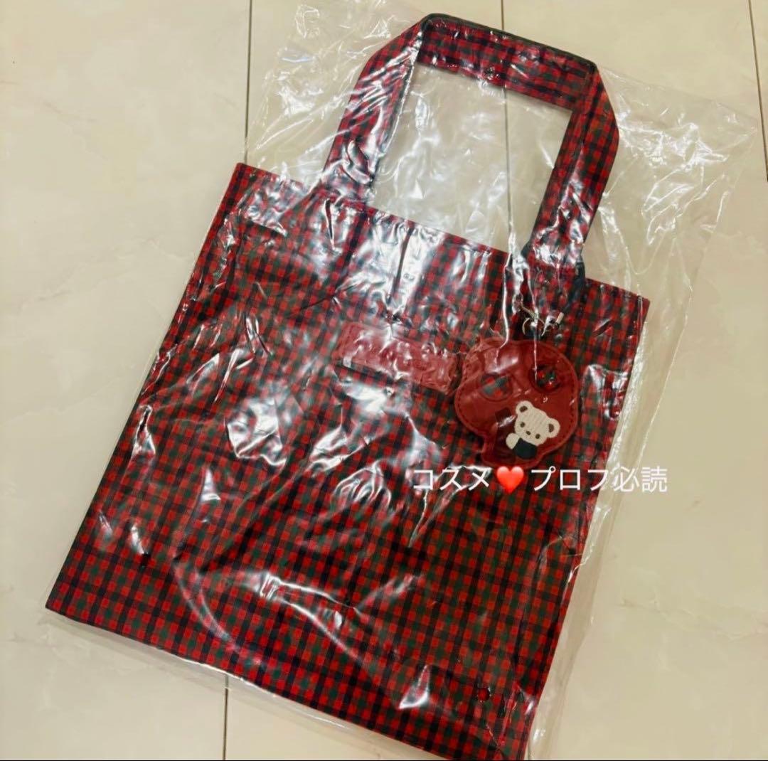 新品未開封 ファミリア familiar トートバッグ 赤チェック 小 XF
