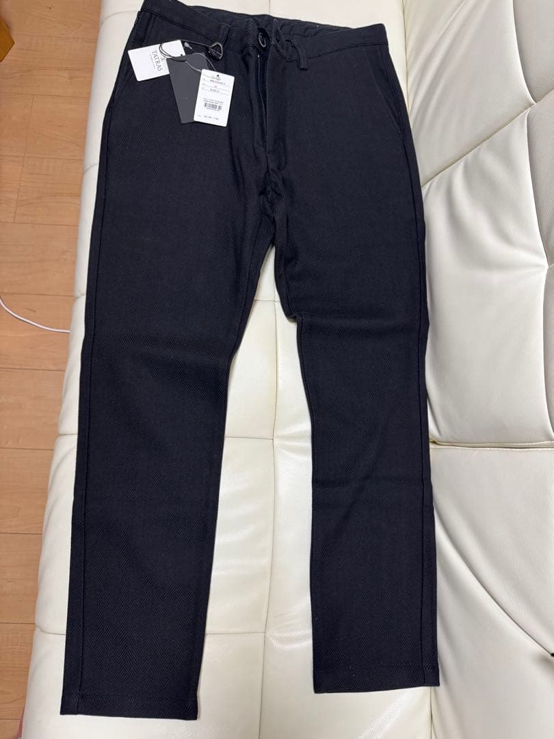 未使用品　SOLIDO スリムフィットパンツ ヘリンボーン柄 黒、グレー2本組 裏地付きウール混 ヘリンボーン柄パンツ：ブラック：3L：股下59cm