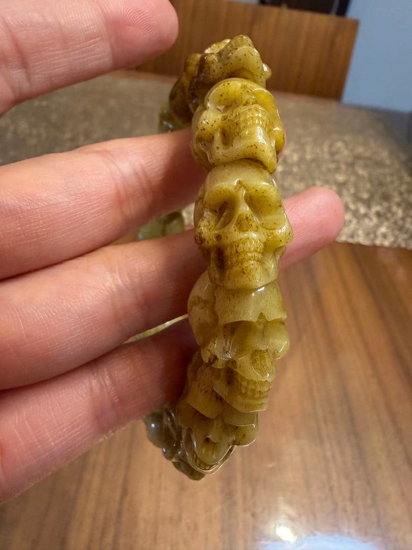 Z-765-2 天然 ラクダ骨 希少ドクロ 髑髏彫り ブレスレット魔除け