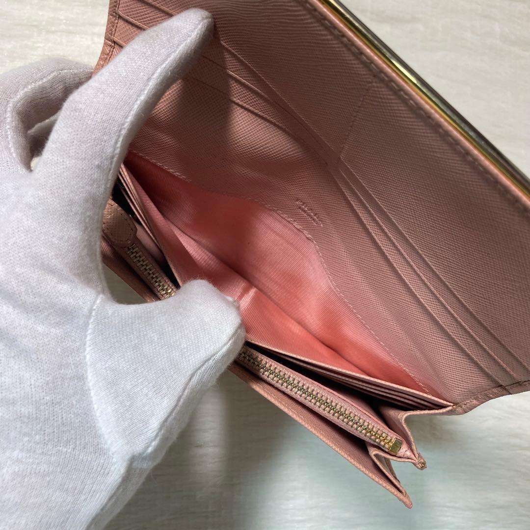 本日限定 PRADA プラダ 長財布 フレーム ピンク ベージュ 二つ折り 人気