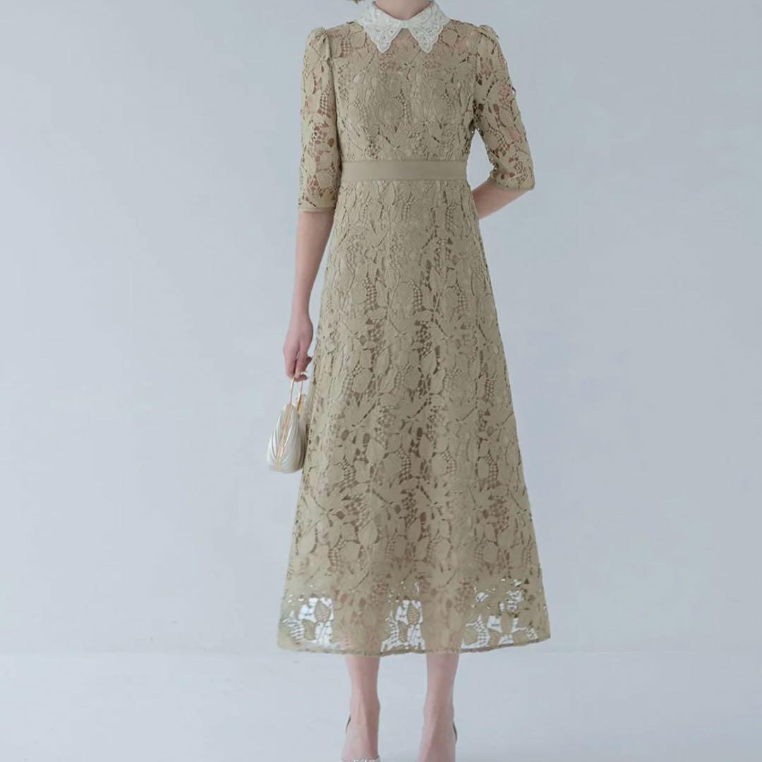 Leja】花柄レースビジューカラーAラインワンピースドレス - メルカリ