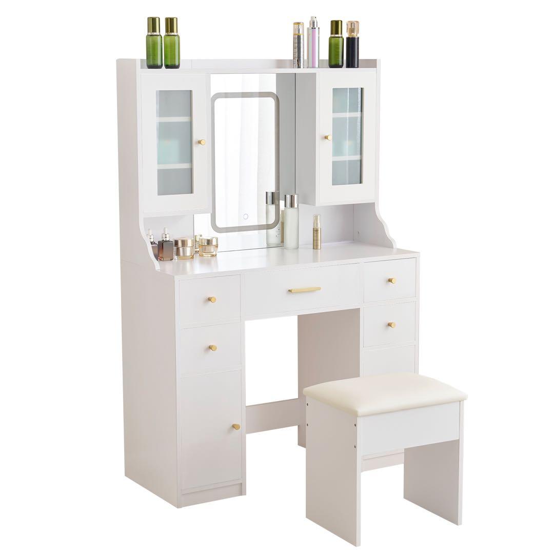 【新品】ドレッサー 化粧台 テーブル鏡台 コンセント付き ライト付き 3色LED 爆買WEEK+5%〜3/1まで】ドレッサー 化粧台 テーブル 鏡台 ライト付き 3