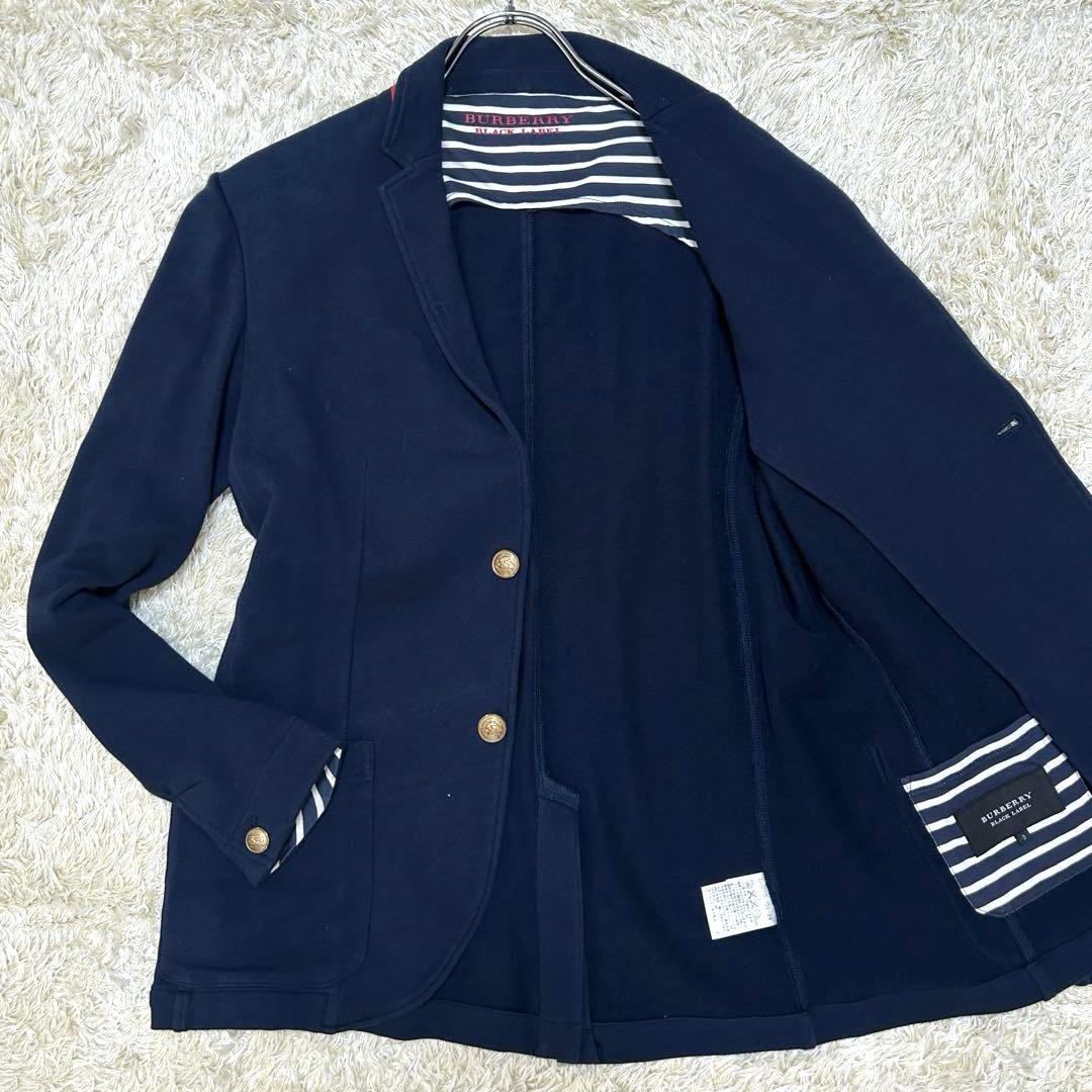 【金ボタンL】バーバリーブラックレーベル　テーラードジャケット　ホース　紺　伸縮 BURBERRY（バーバリー） 美品 BURBERRY LONDON 金ボタン ブレザー 紺