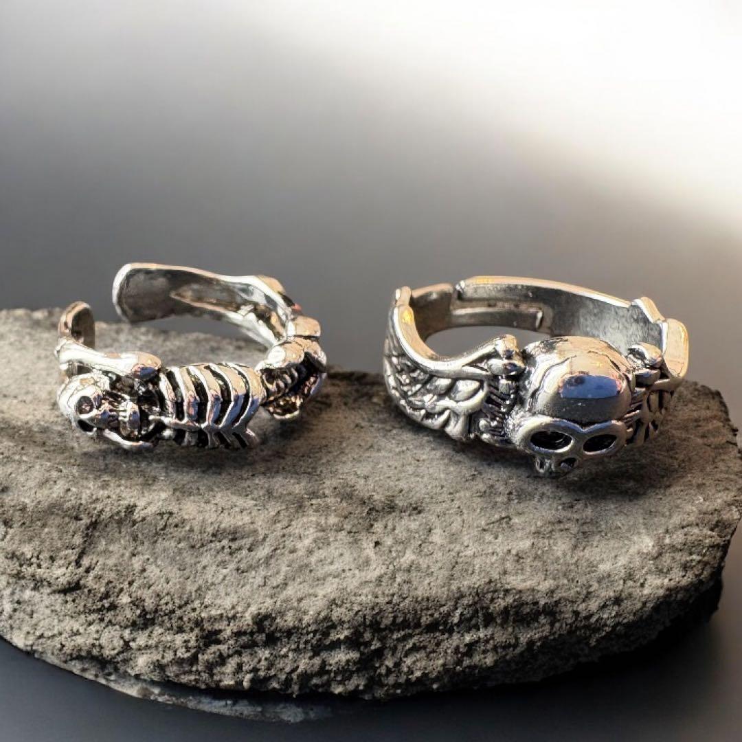 2点セット】スカル リング指輪 シルバー ドクロ 骸骨 パンク V系 病