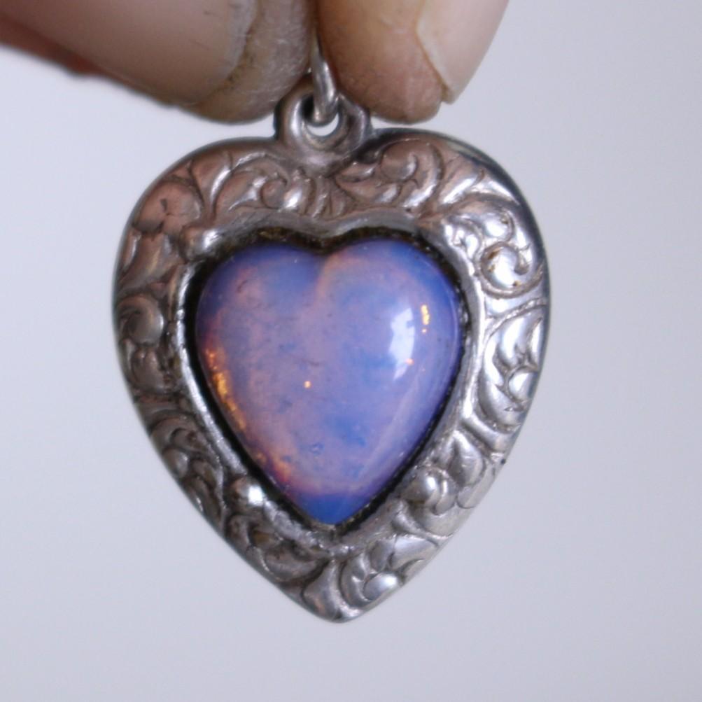 40s スウィートハートジュエリー WW2 シルバー オパール 両面 石 波