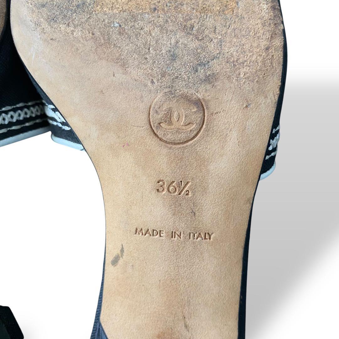 CHANEL ロゴ刺繍 ミュール 白 黒 23-23.5cm - メルカリ