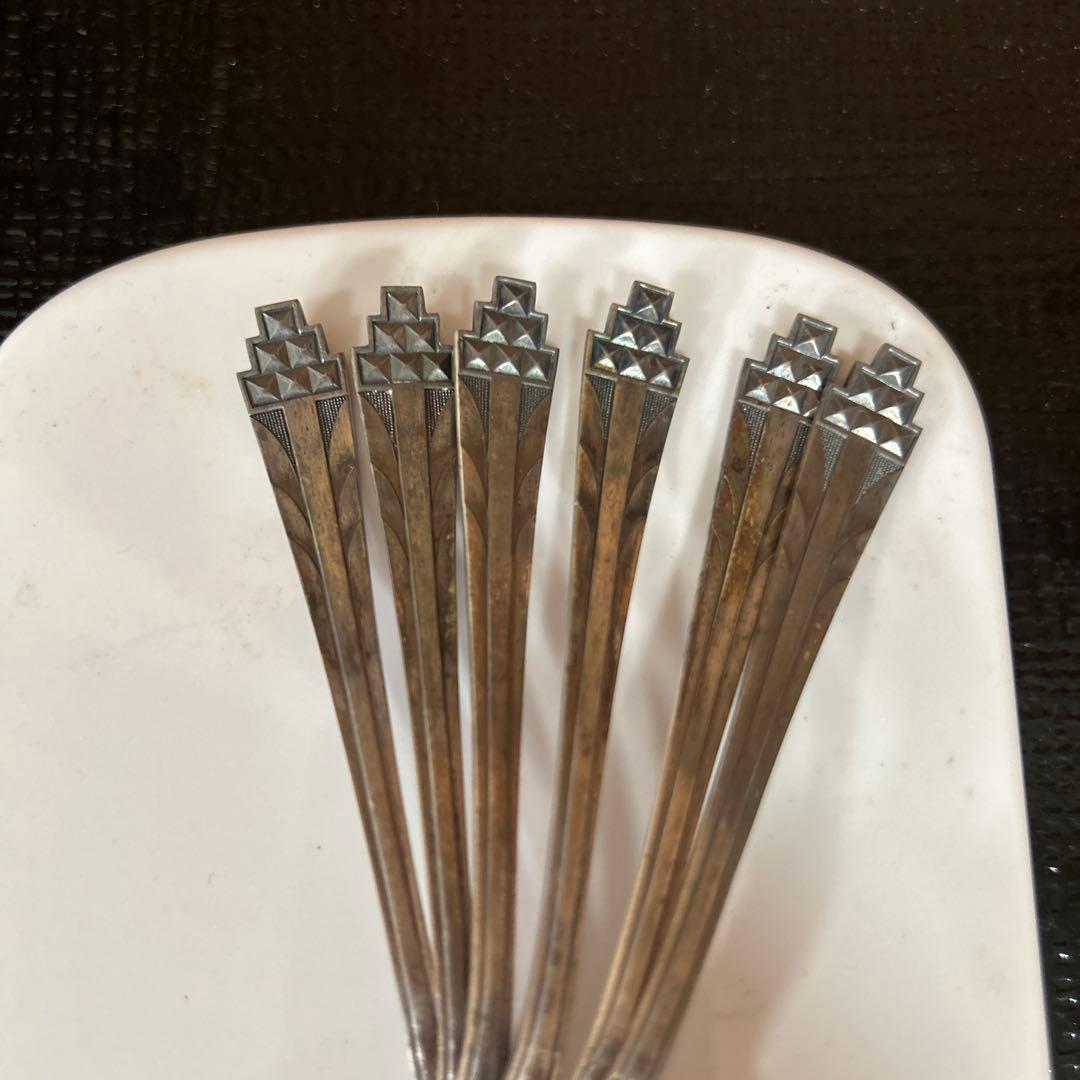 新品◇②純銀製 装飾的ハンドル スプーン6本セット 昭和レトロ 生駒時計