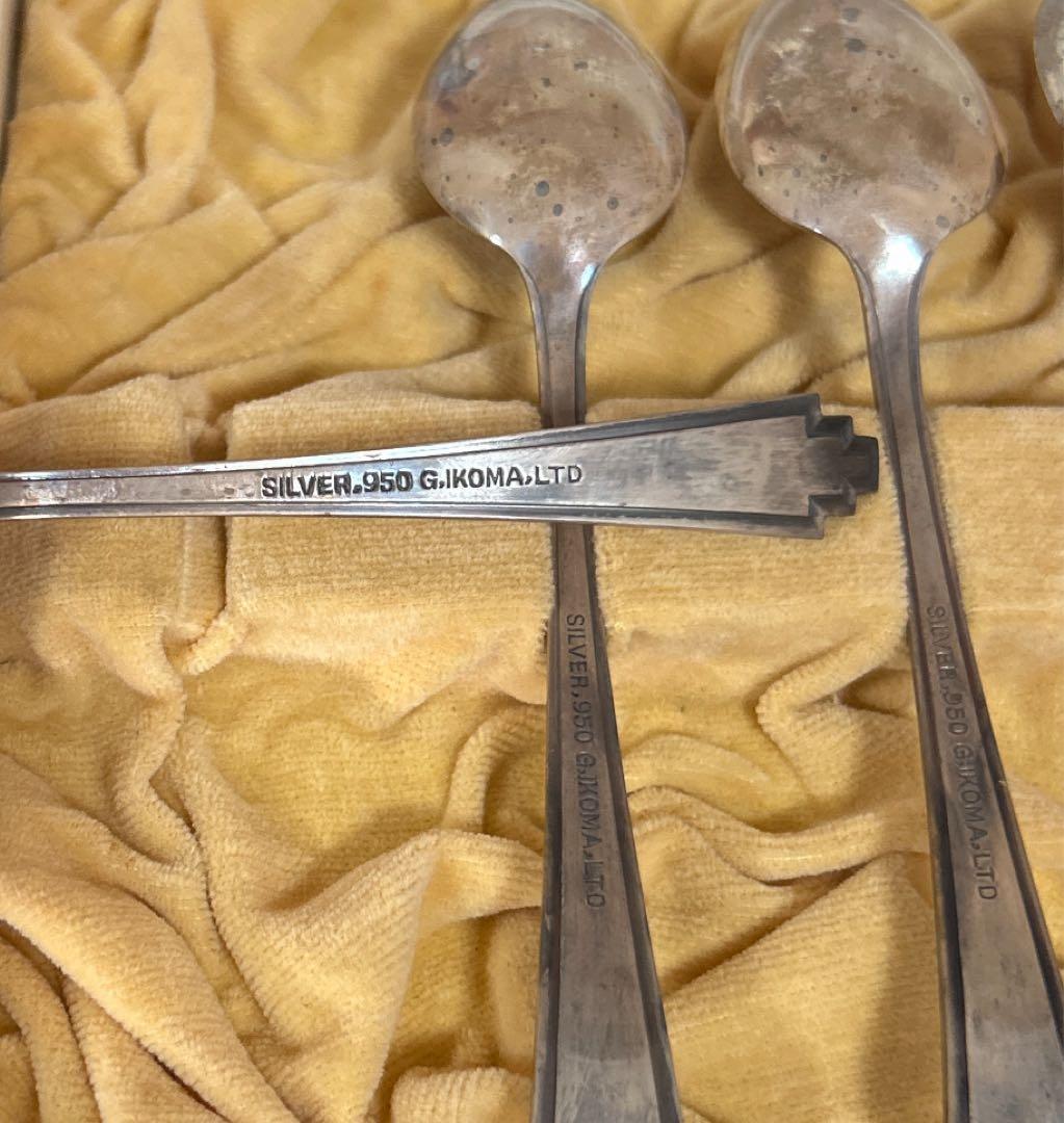新品◇②純銀製 装飾的ハンドル スプーン6本セット 昭和レトロ 生駒時計