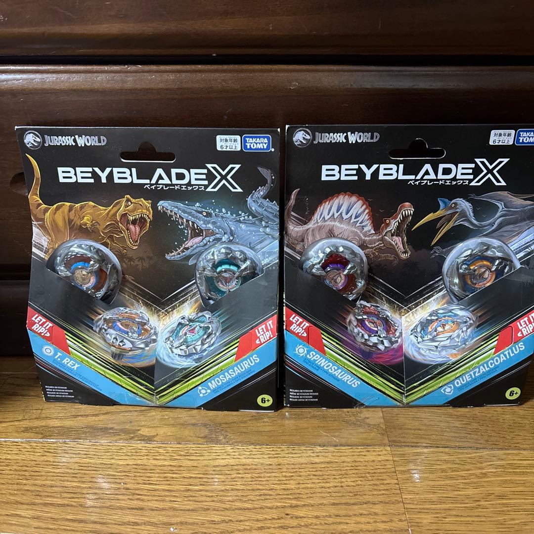 ベイブレードX T-レックス/モササウルス スピノサウルス/ケツァルコアトルス ベイブレード 新商品情報／ □BX-00 B4ストア限定 ダブルスターター