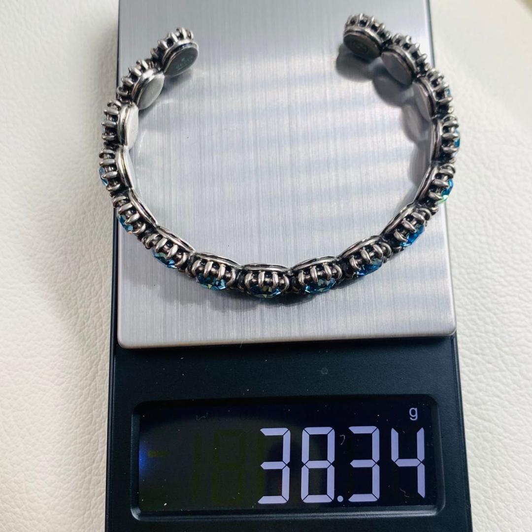 美品 グッチ キャット バングル ブルー ビジュー ブレスレット サイズ