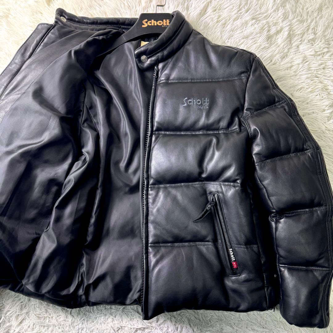 極美品✨schott レザーダウンジャケット ライダース 羊革 2XL 黒