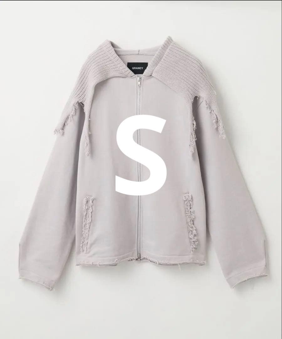 GRANCY] 【S】【グレー】ニットレイヤードデザインジップフーディー
