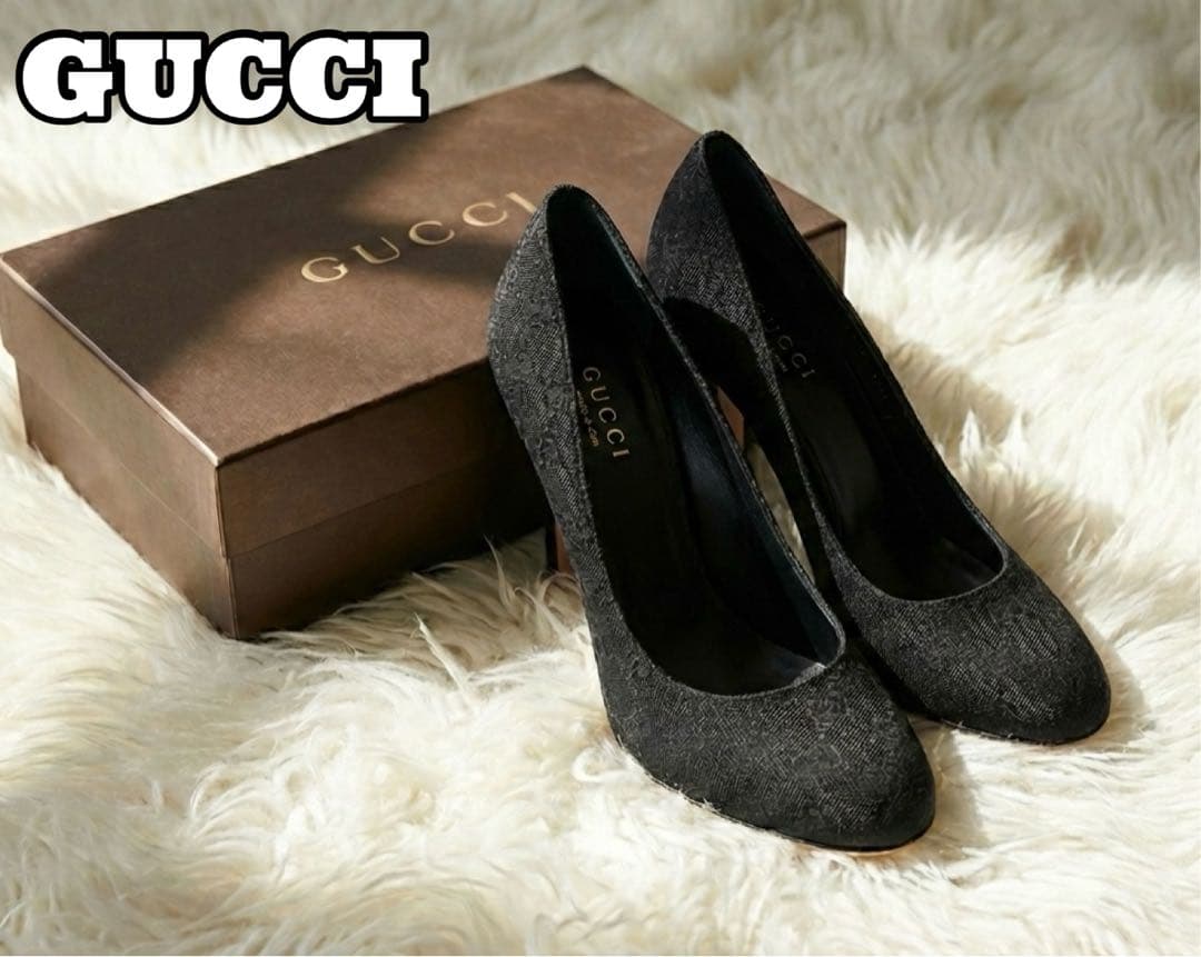 GUCCI パンプス スクエアトゥ キャンバス 黒 35C GG柄 - メルカリ