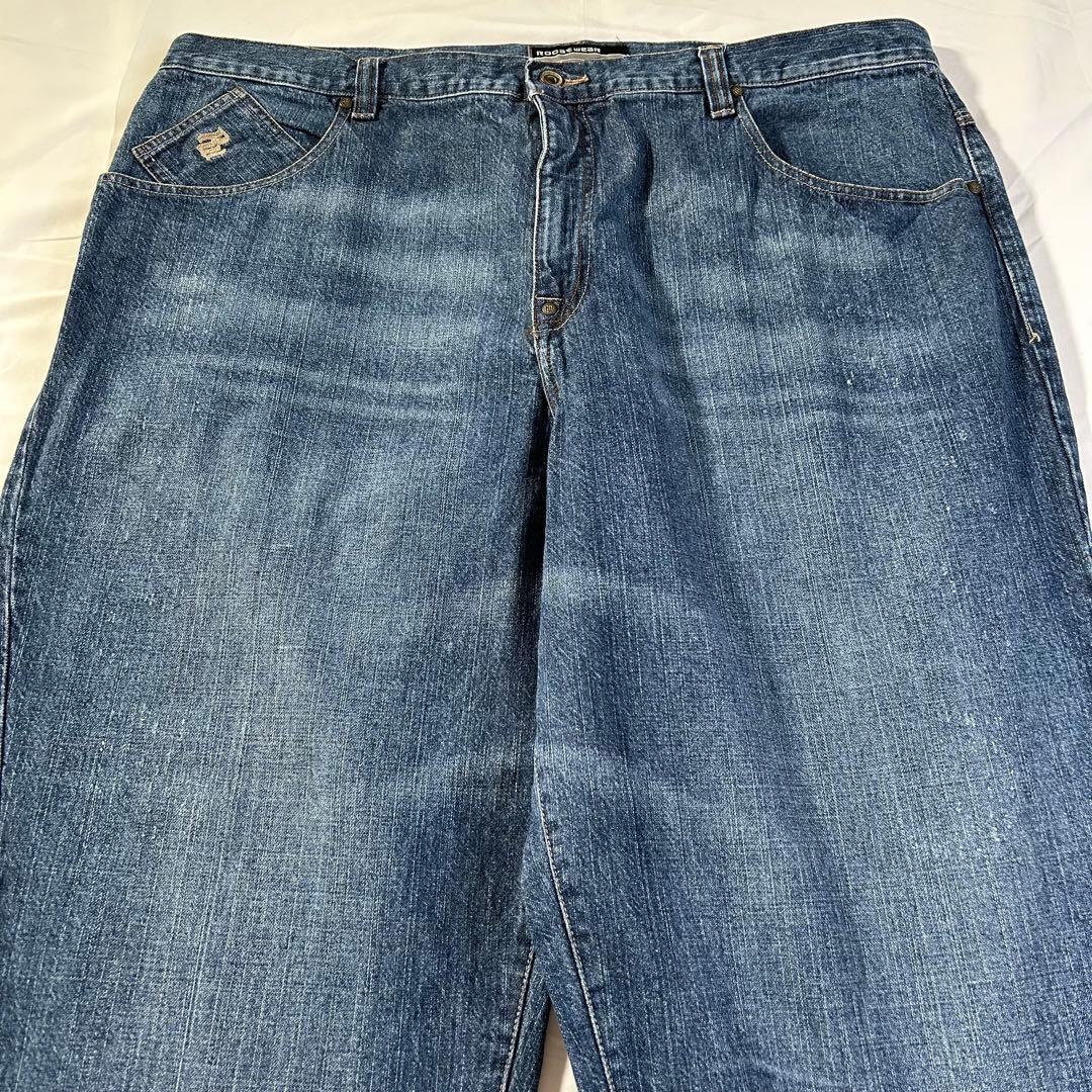 00s ROCAWEAR ロカウェア ブルーデニム ワイドパンツ 刺繍ロゴ B系