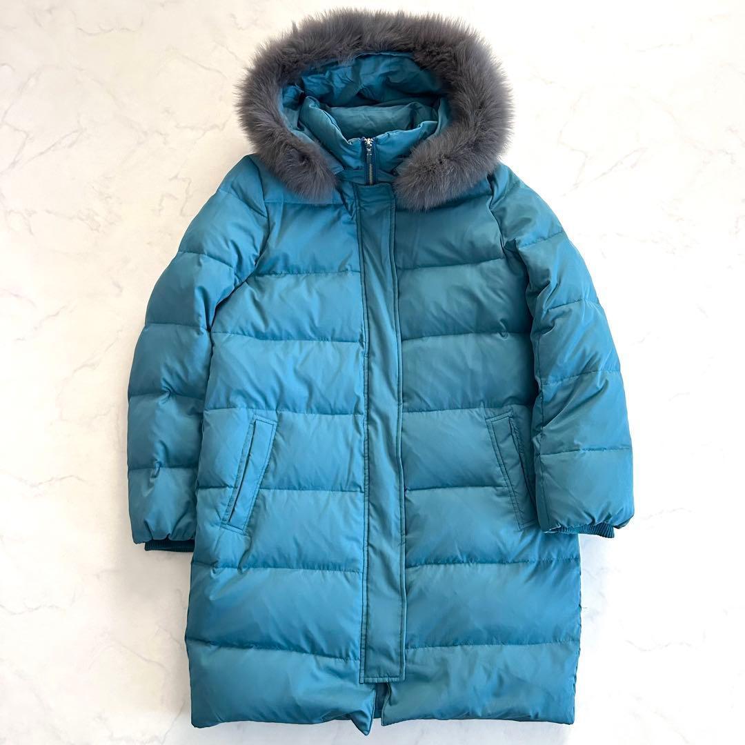 ダーマコレクション フォックスファー付ダウンコート 13号 XL ブルー