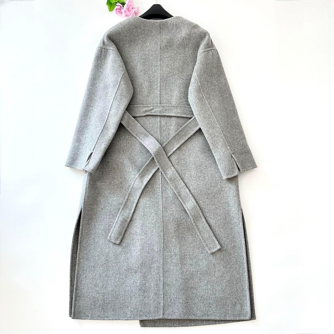 スピックアンドスパン ビーバーフォールドラペルコート ロング グレー