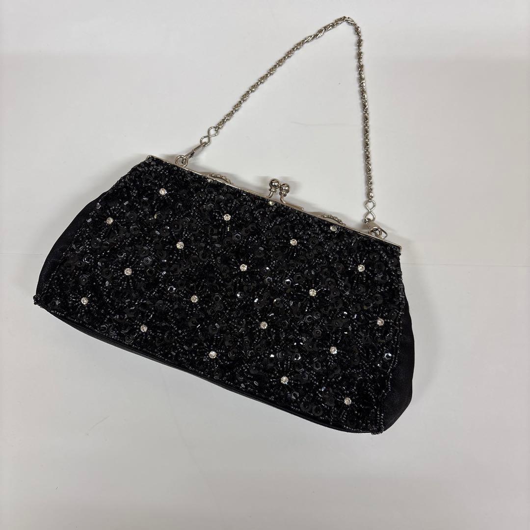 使用済】ビーズ装飾 クラッチバッグ 黒 - メルカリ
