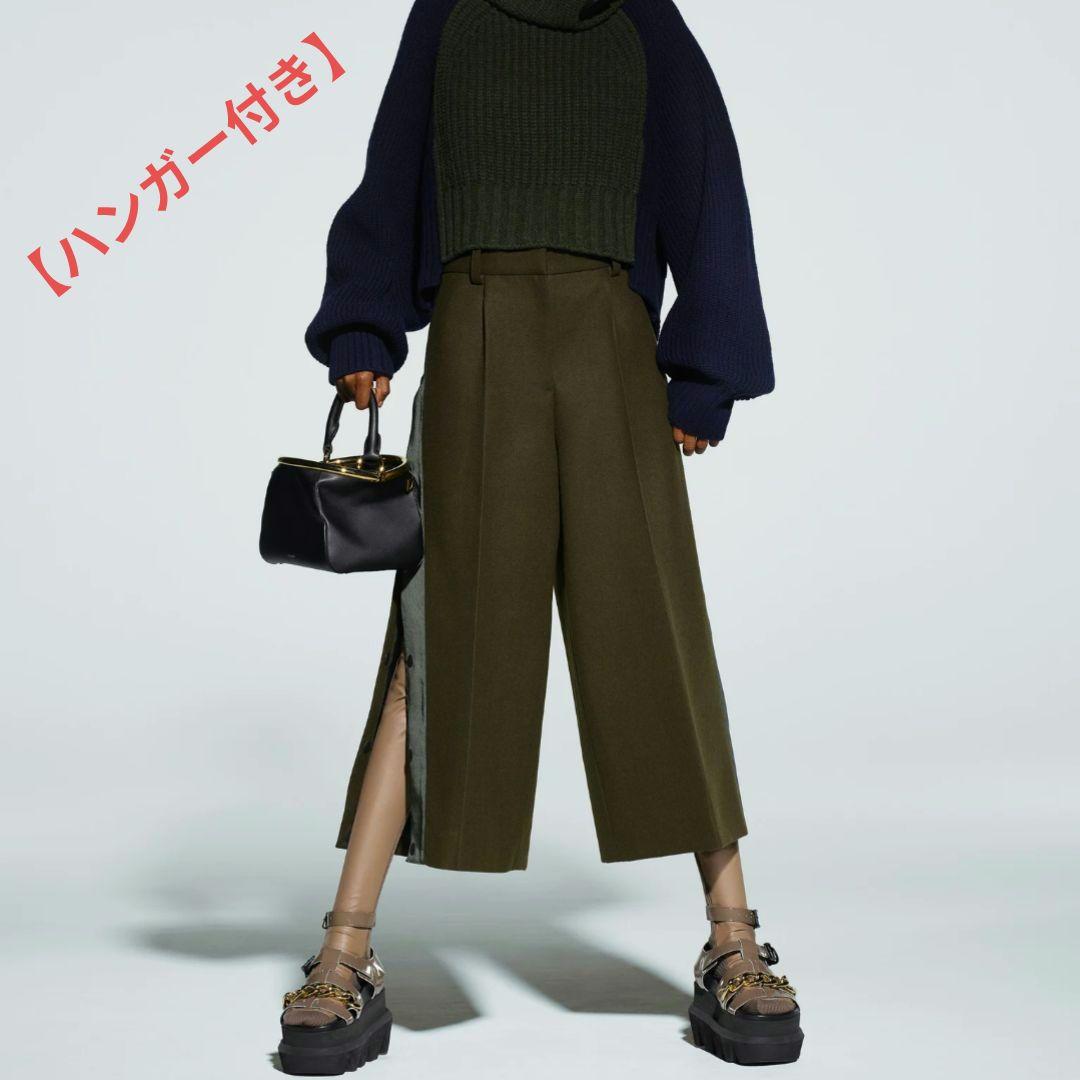 【ハンガー付き】sacai カーキ サイドボタンスリット入り ワイドパンツ ハンガー付き】sacai カーキ サイドボタンスリット入り ワイドパンツ