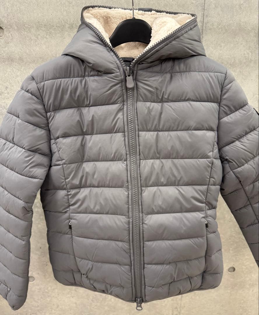 SAVE THE DUCK グレー ボアフリース付きダウンジャケット1/Sサイズ SAVE THE DUCK（セーブ・ザ・ダック） セイブザダック エコダウン