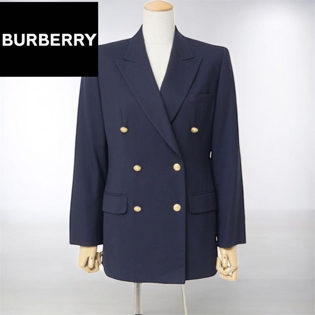 美品』バーバリー ダブルブレストジャケット 紺ブレ 金ボタン 羊毛