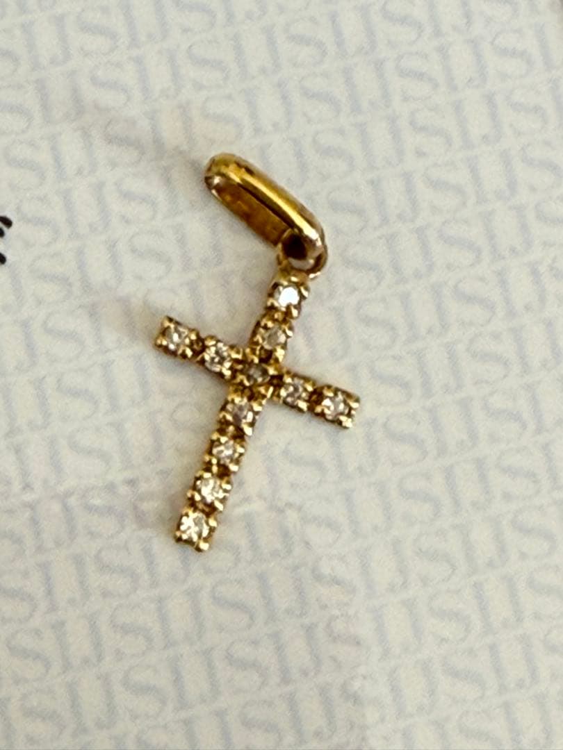 鑑別付 K18 天然ダイヤ クロス ペンダント 0.3g