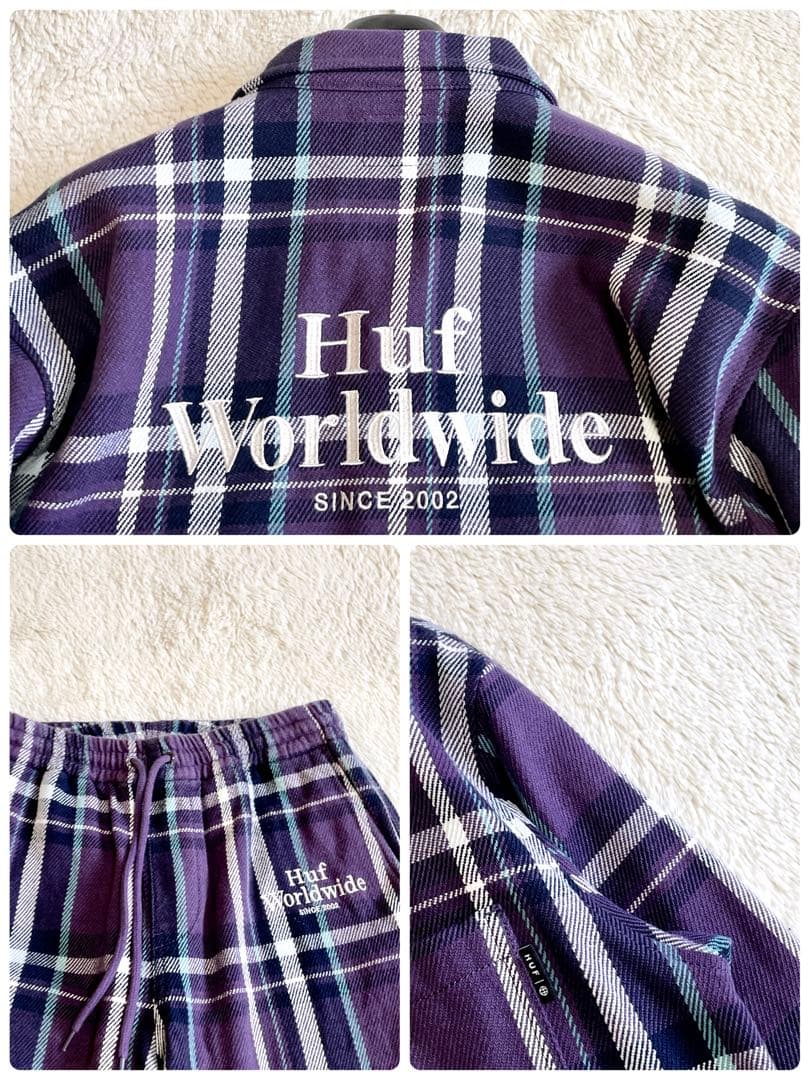 美品 HUF ハフ チェック セットアップ ジャケット パンツ パープル