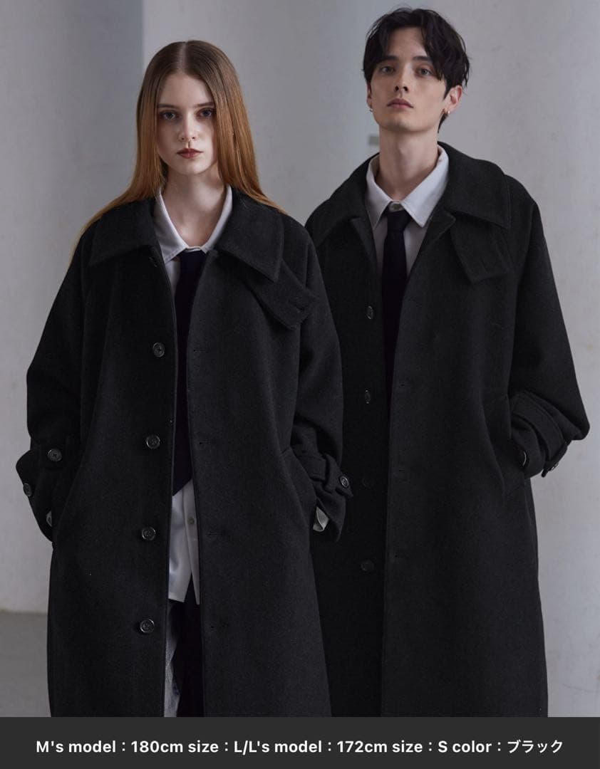 【完売品】CLEL ウールブレンドテックメルトンステンカラーコート XSブラック CLEL】Tech Melton Loose Soutien Collar Coat/テックメルトン ルーズ