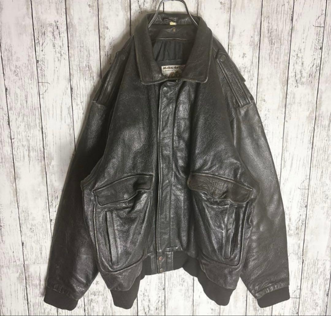 A-2 フライト ジャケット　リアルレザー（牛革）XXL ブラック セール】オーバーサイズPUレザー A-2型中綿フライトブルゾン