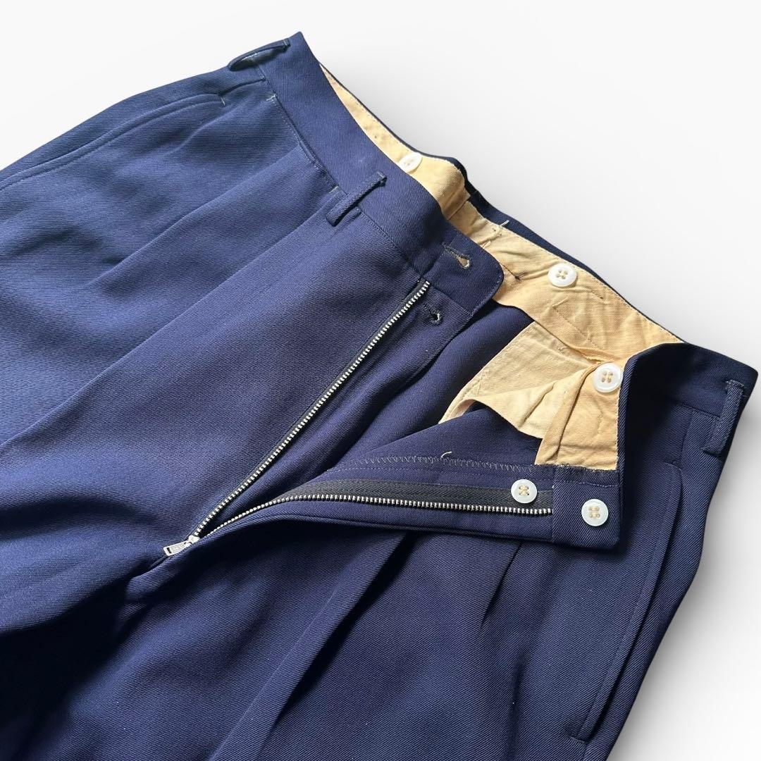 40s~50s レーヨン ギャバジン スラックス 2タック ネイビー 美品
