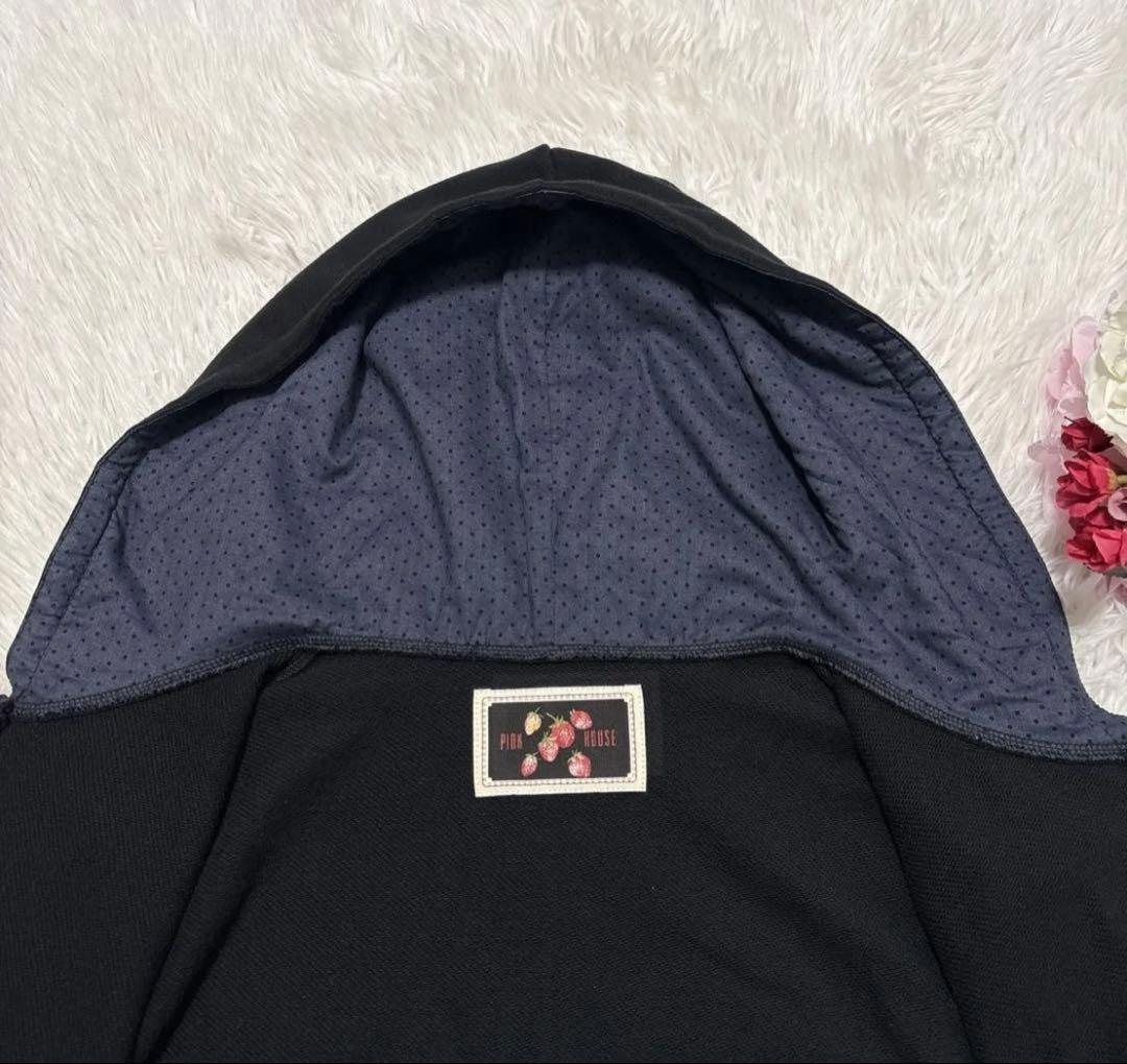 ピンクハウス いちごステッチレース使いパーカー ブラック フード L