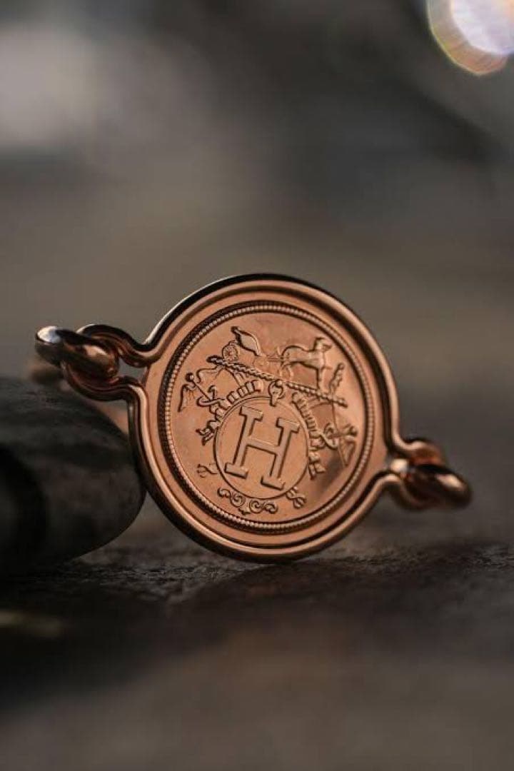 HERMES エクスリブリス リング 指輪 K18 PG ピンクゴールド HERMES - エルメス リング エクスリブリス シュヴァリエPM K18PGピンク