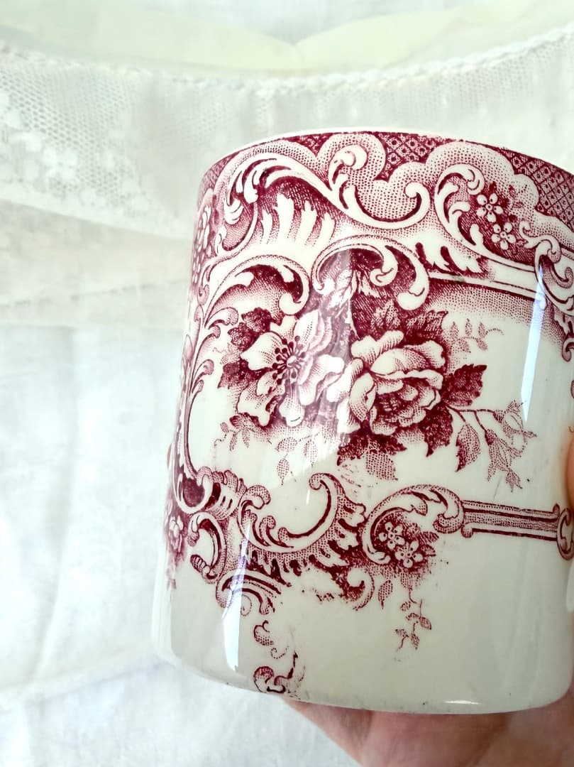 美品 フランスアンティーク ポット BFK窯 DAUPHIN ロカイユ模様 花柄