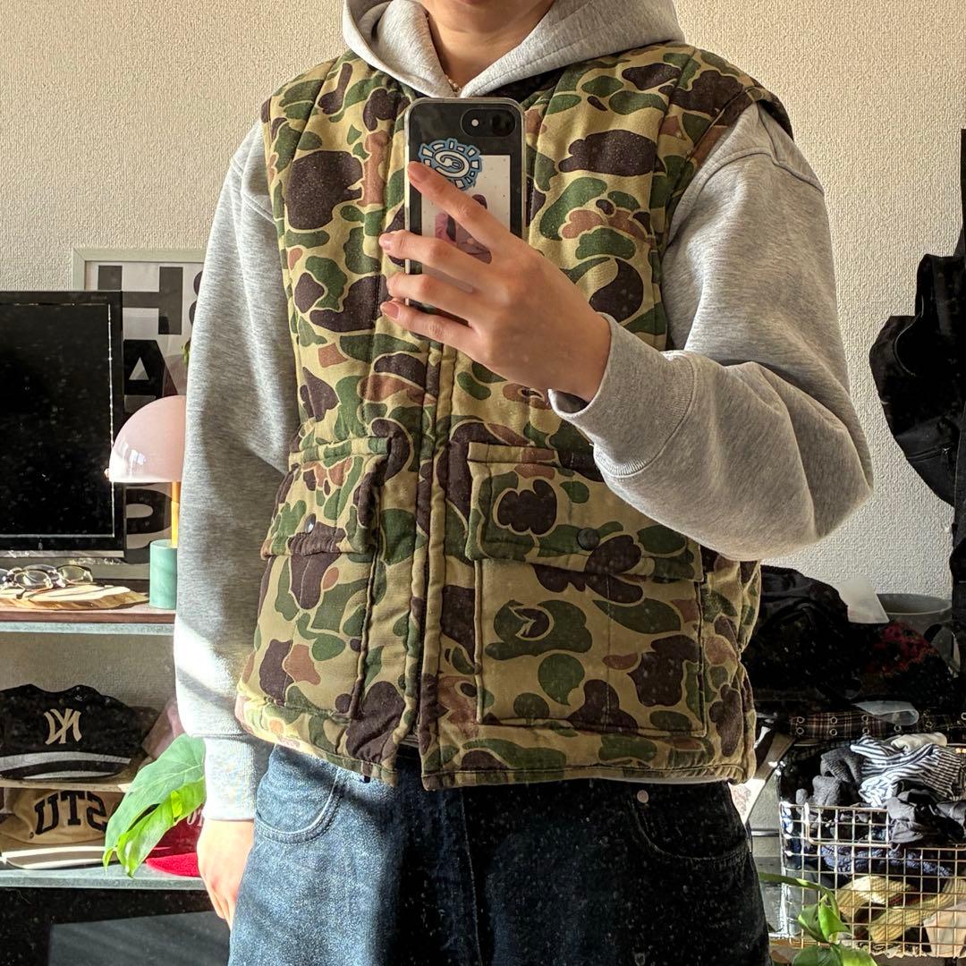 カモフラージュ ジップアップベスト ダックハンターカモ 80-90's USA製 SAFTBAK Duck Hunter Camo Hunting Vest L程度