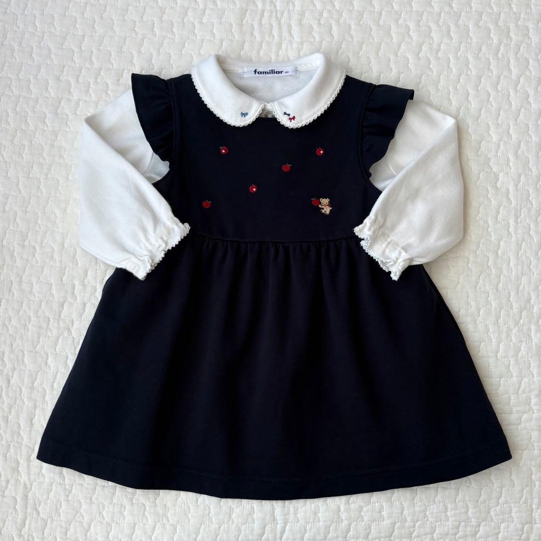ファミリア ワンピース くま りんご ネイビー 80 - メルカリ