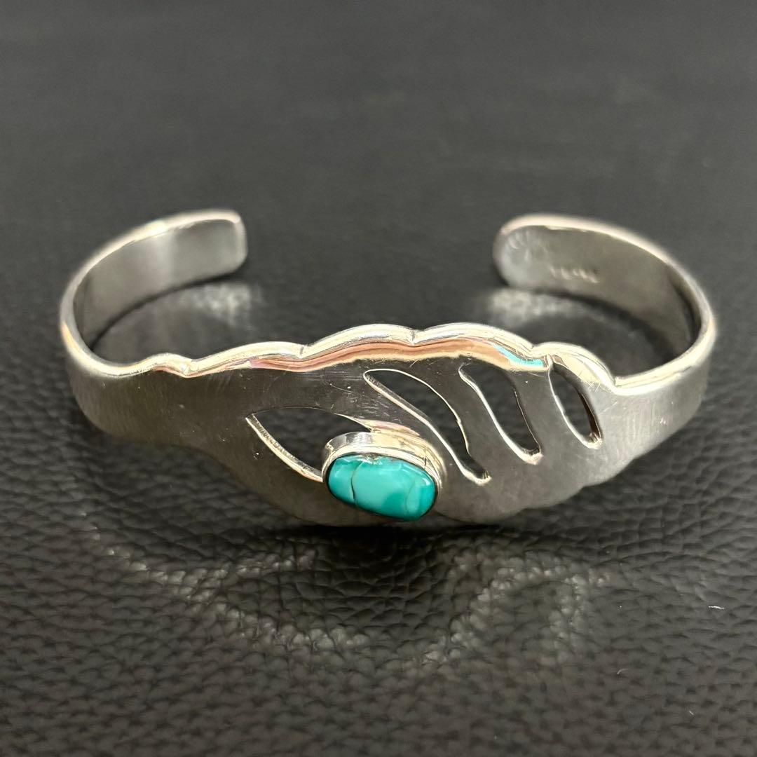 【MEXICO】シルバー925 ターコイズバングル シルバー925 ターコイズ付き ダブルフェザーバングル 925 太幅 羽