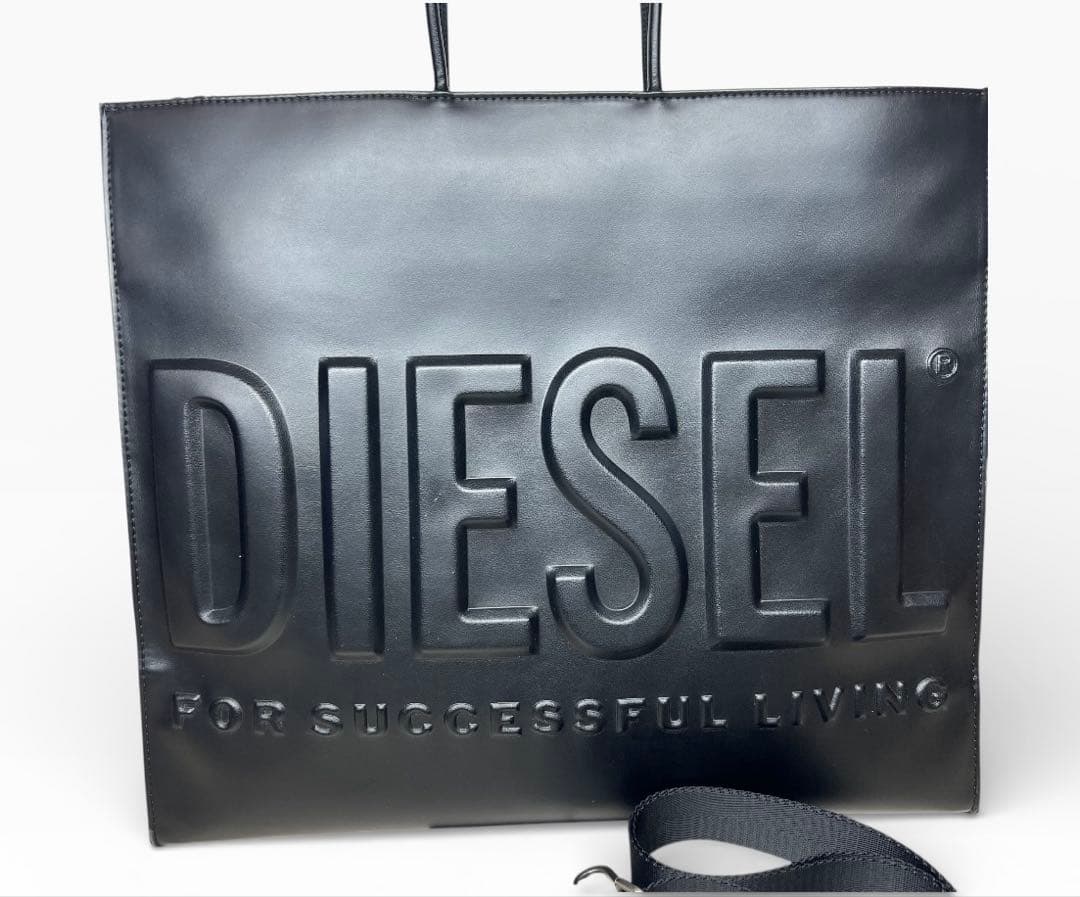 DIESEL ブラック レザートートバッグ 3D ショッパー 2wey tote - メルカリ