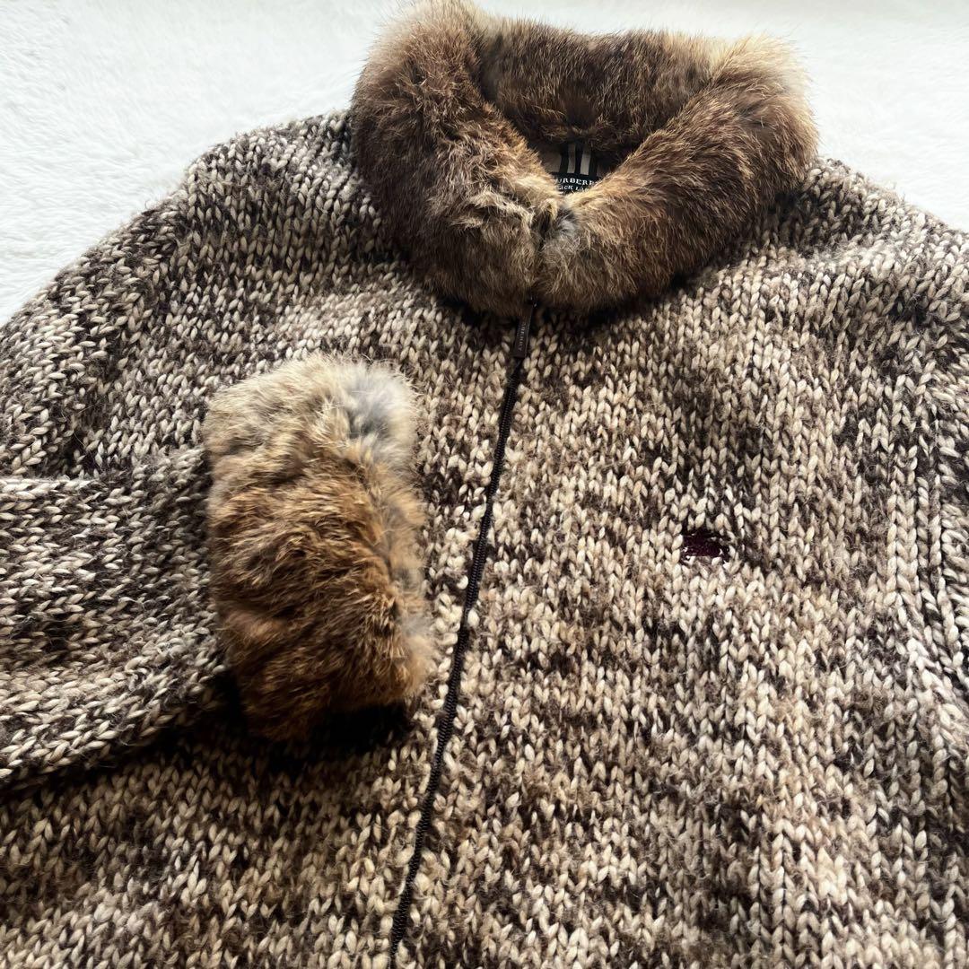 ブラックレーベルのラビットファージップニット バーバリーブラック