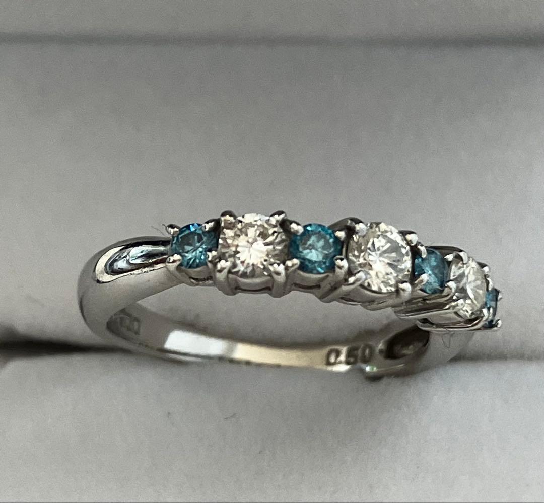 ダイヤモンド ブルーダイヤ 0.5ct プラチナ Pt900 エタニティ 8号