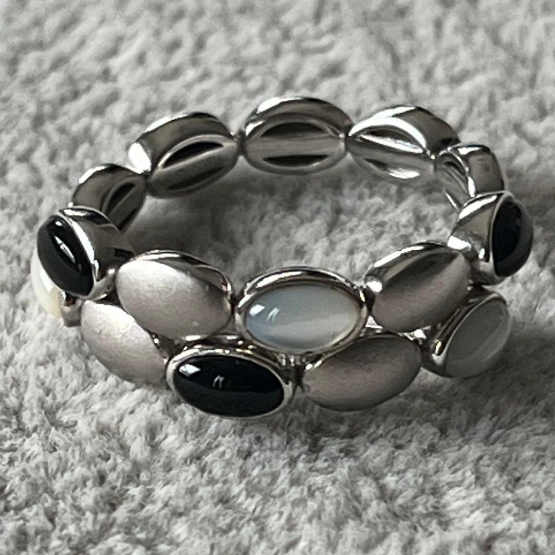 パラジウムシルバー950 オニキス&白蝶貝 フレックスリング GSTV - メルカリ