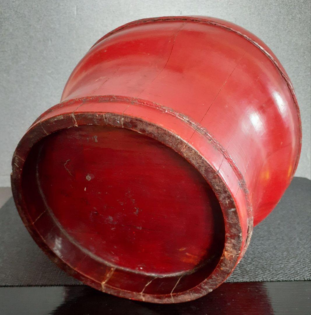 李朝漆器 朝鮮古民具 韓国古玩 朱漆塗り 手付き 透かし造 蝙蝠図 片口