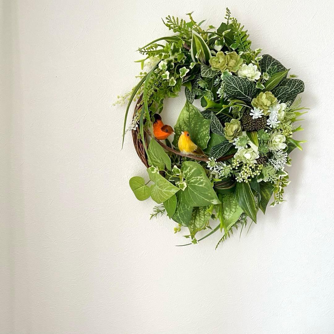 NO25_73森と小鳥のリース アーティフィシャルフラワー 造花 玄関リース